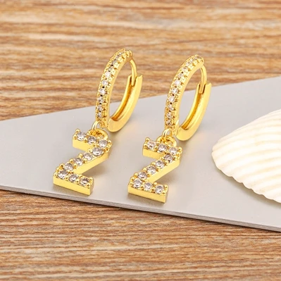Mini Initial A-Z Letters Gold Color Hoop Earrings