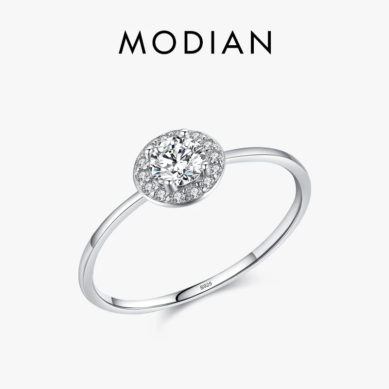 Modian 925 Sterling Silver Sparkling Simple AAAAA Cubic Zirconia Ring For Women Original Band Silver Rings Engagement Jewelry