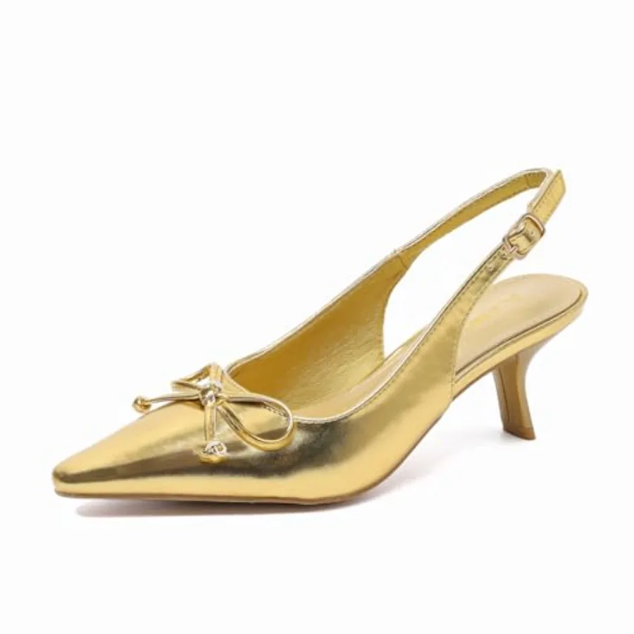 

Amoji Women's 2 Inch Kitten Bow Heels Slingback Pointed Toe Pump Wedding Dress Shoes FZ338