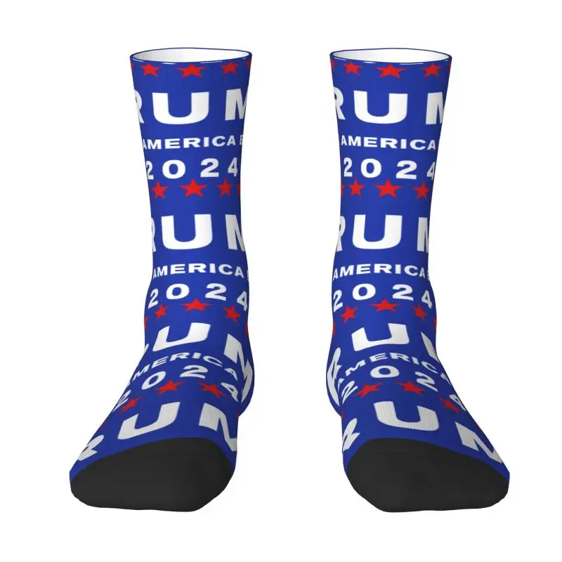 Custom Trump 2024 US America Back Dress Socks Men's Women's Warm Funny Novelty Crew Socks