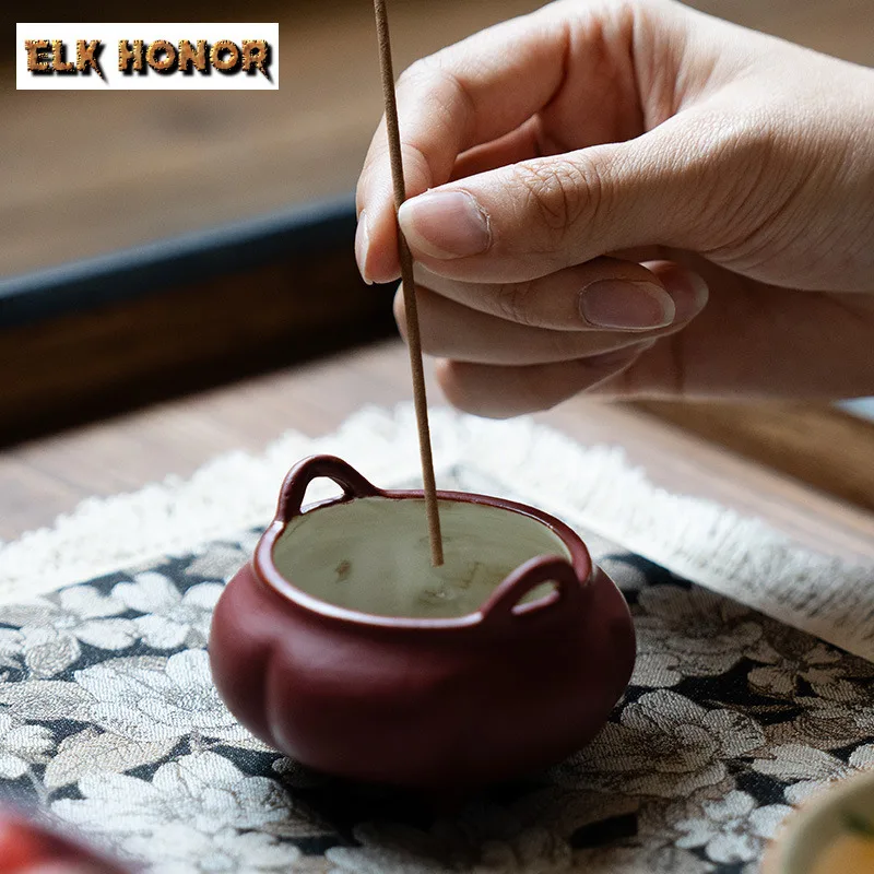Raw Mineral Glaze Cinnabar Red Incense Holder Water Fountain Decoration Incense Burners Consecrate Censer Chinese Tea Set Craft