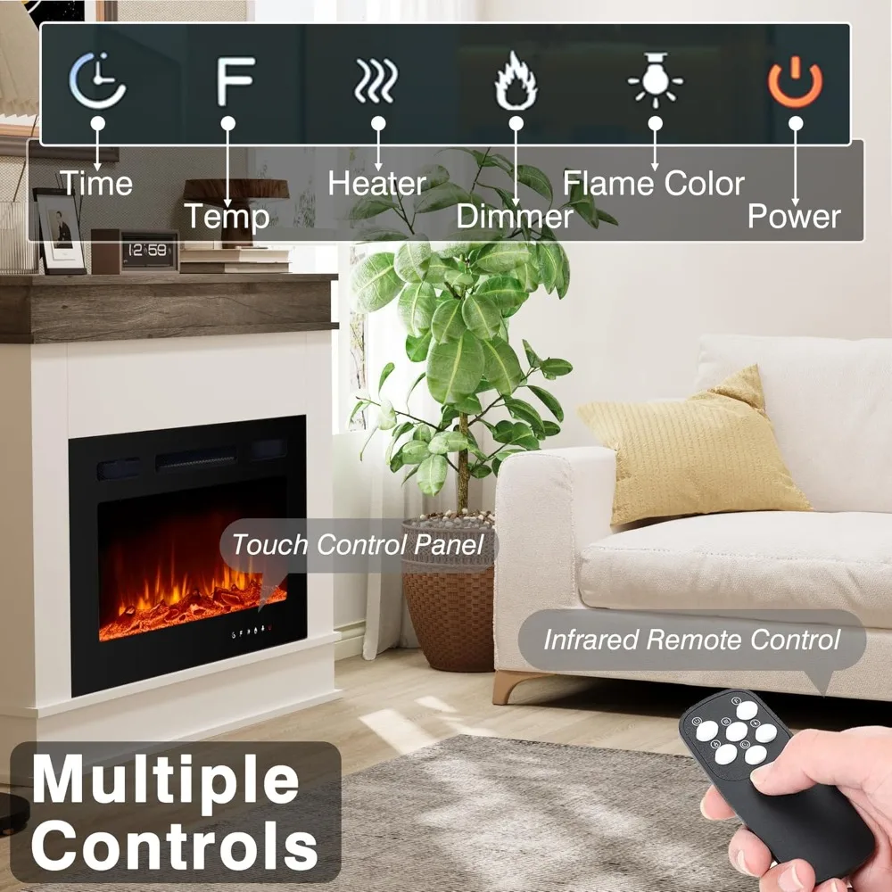 مدفأة كهربائية مقاس 39 بوصة مع رف، حامل تلفزيون مدفأة مع سخان مدفأة كهربائي مقاس 30 بوصة، ضوضاء منخفضة، جهاز تحكم عن بعد، شاشة تعمل باللمس