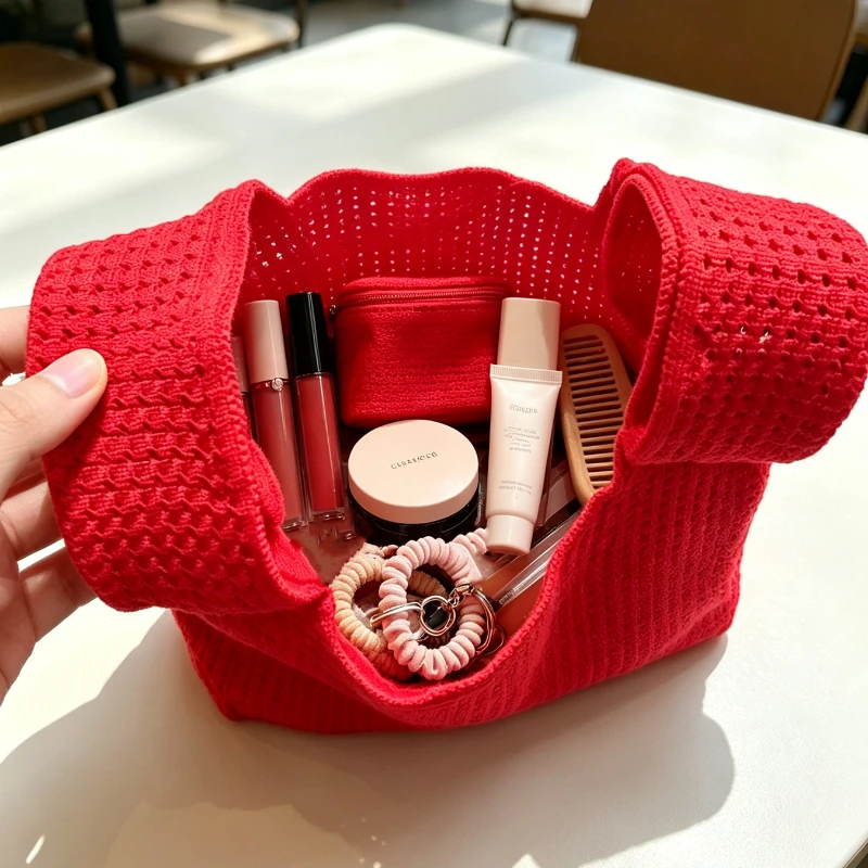 Women Beach Bag Hollow Knit Knot Wrist Bags Crochet Tote Knitting Shopping Woven Handbag Mini Cosmetic Vacation Pouch Phone Pack - view 5
