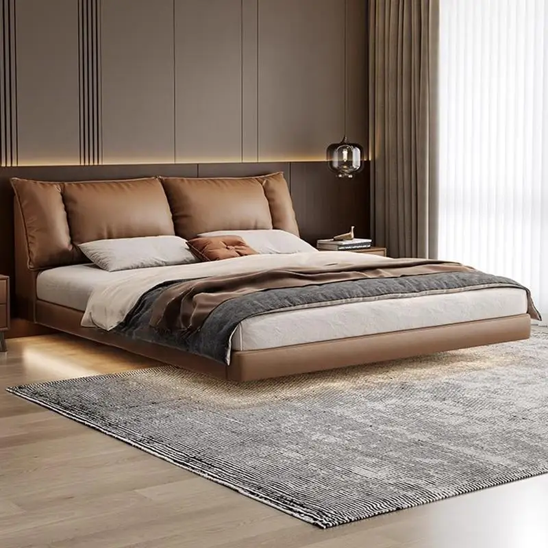 

Leather Double Bed Japanese Minimalist Frame Design Modern Sleeping Bed Unique Bedroom Trendy Letto Matrimoniale Furniture