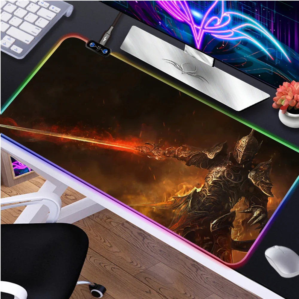 Demons Souls Office Glowing Dark Soul Mousepad With HUB Hi-Speed USB 4 Port Mouse Pad RGB Customized Kawaii Gaming PC Carpet