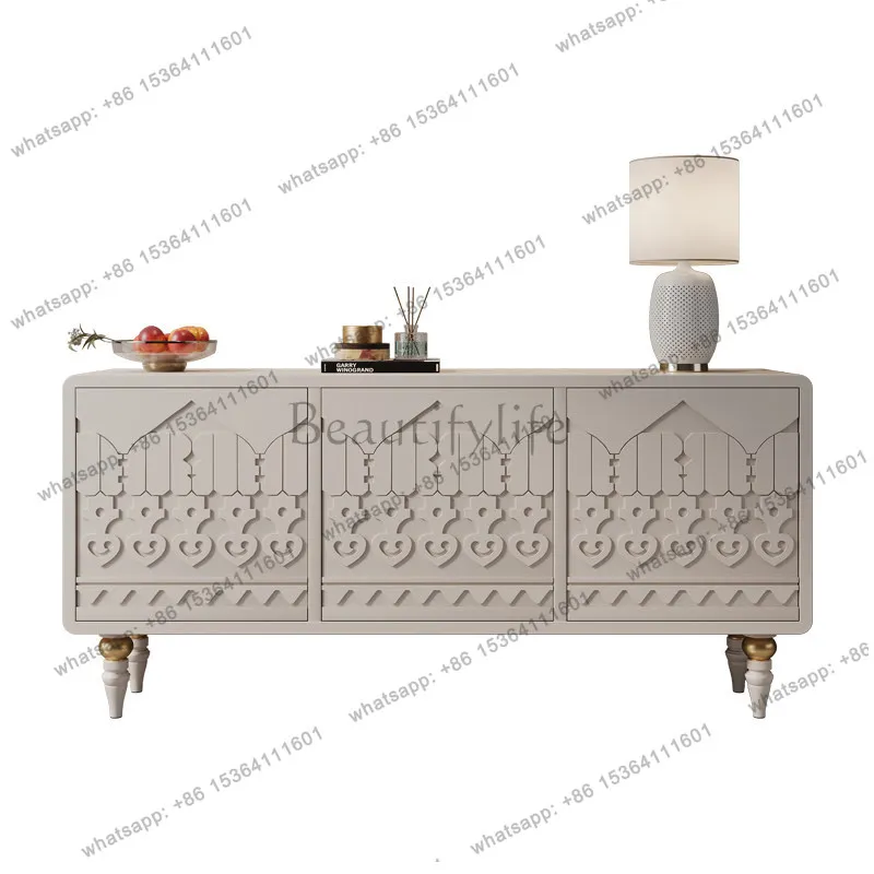 

American light luxury solid wood carving dining side cabinet villa high-end entrance cabinet