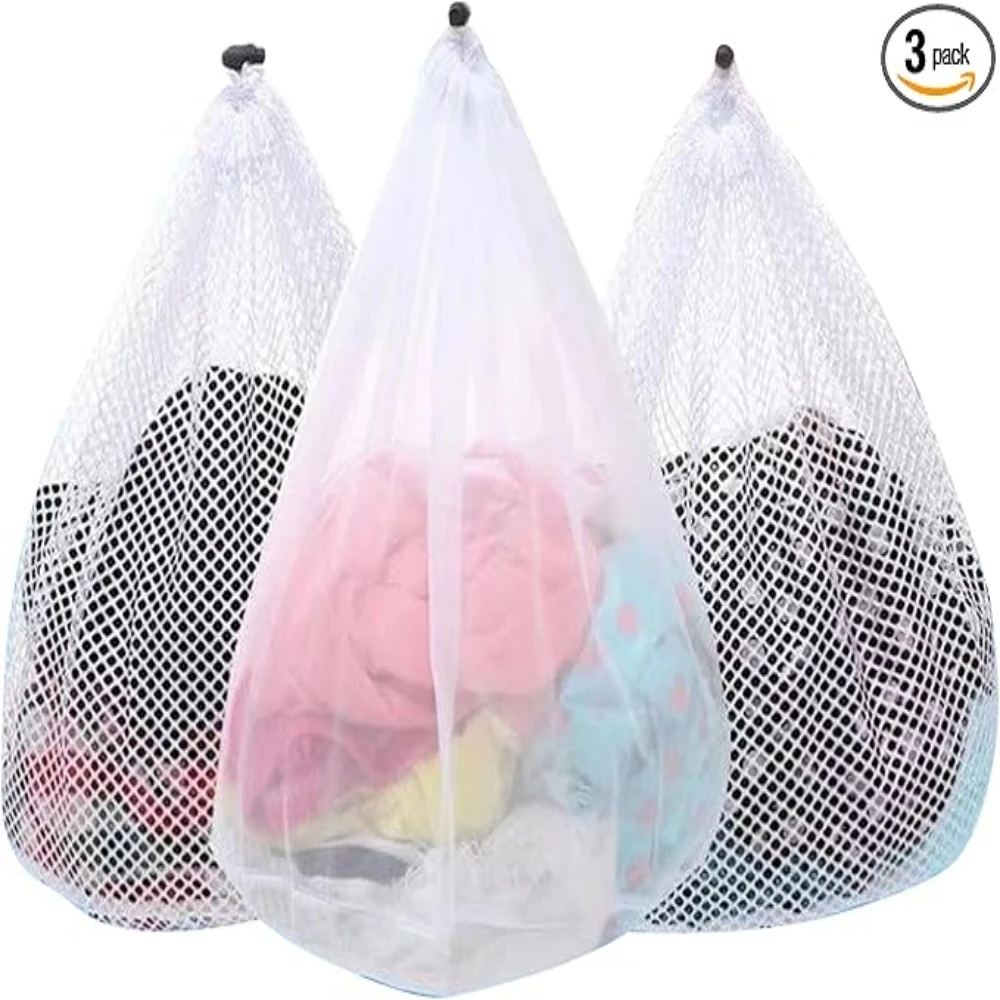 

3Pcs Mesh Laundry Bags Washing Machine Mesh Wash Bags Jumbo for Delicates Clothes,Bed Linen,Toys with Drawstring Closure Sturdy