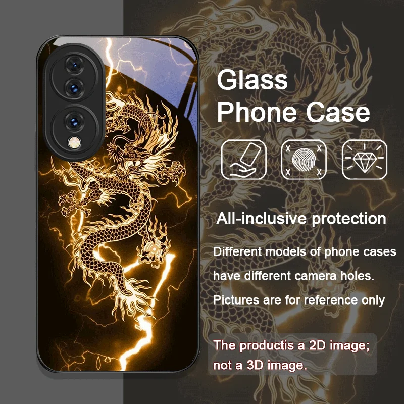 Creative Dragon Pattern Tempered Glass Phone Case for Huawei Honor 200 Lite 300 100 90 Pro 70 80 GT Magic 7 6 5 PRO X8 X9 Cover