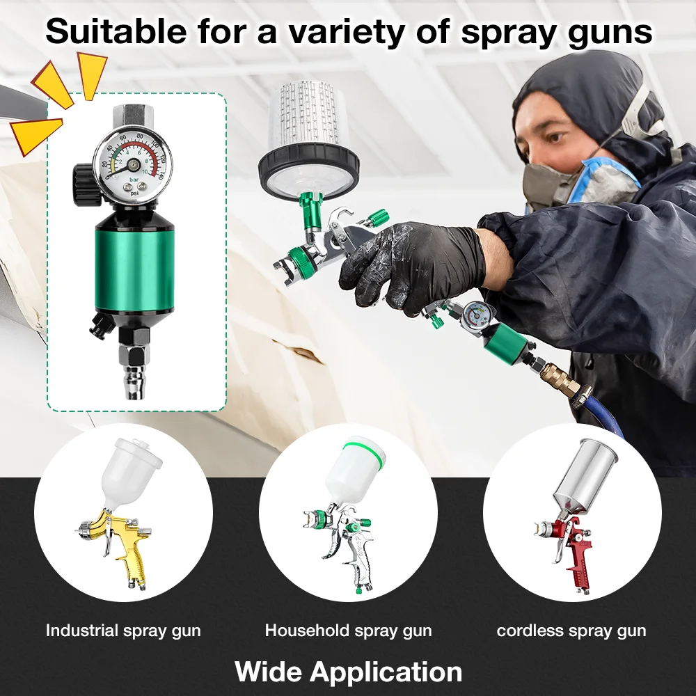 Professional 1/4" NPT Spray Gun Air pressure Regulator,Air Oil And Water Filter,Home Use 140 Psi/10 Bar Pressure Regulating Tool