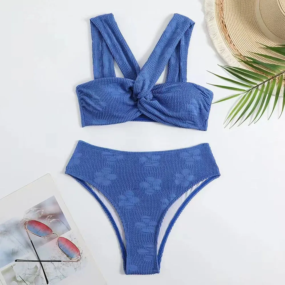 Bikini 2024 Women New Sexy Wave Fabric Flower Jacquard High Waist Swimwear Two Piece Set For Female Bathing Suit Beach Summer