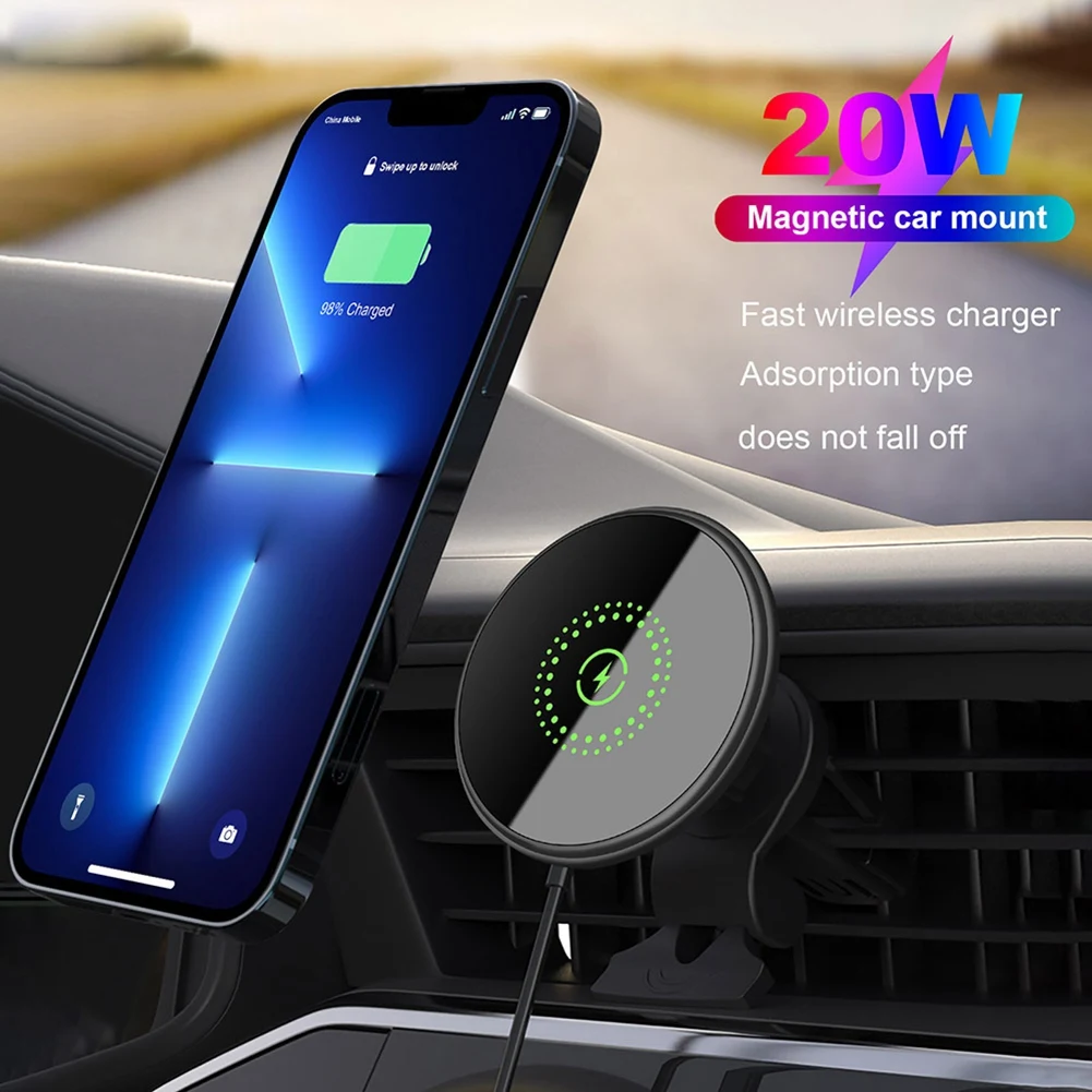 Car Magnetic Phone Holder 20W Magnetic Attraction Fast Wireless Charger Vehicle Air Vent Mount for iPhone 12 13 14