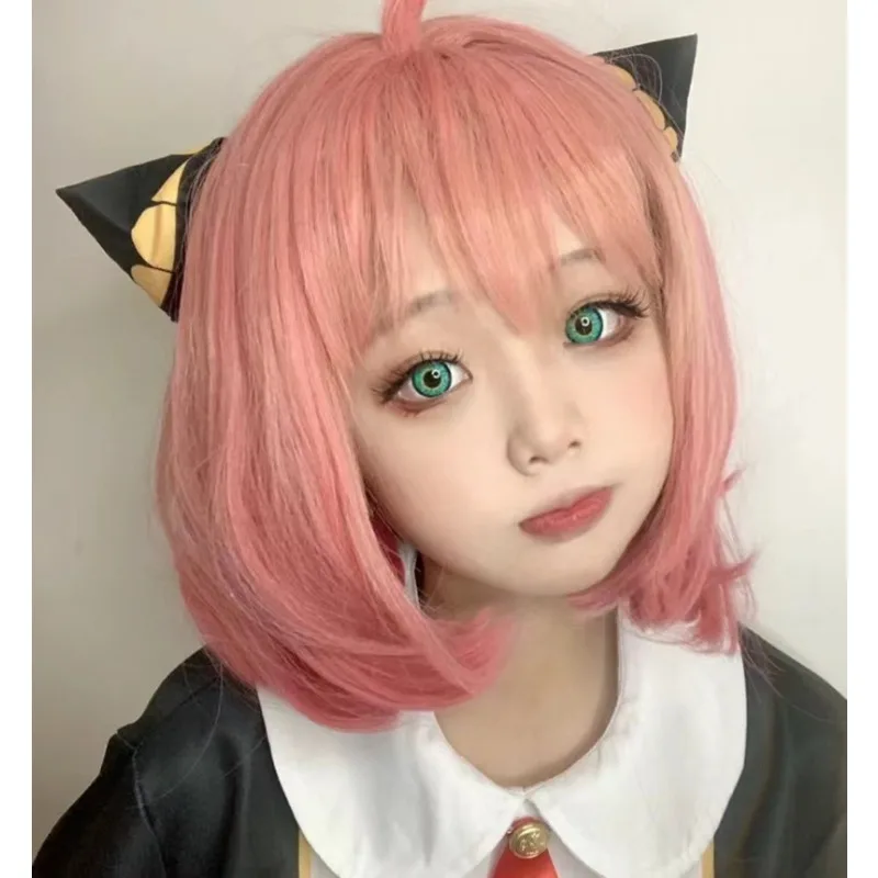 Espião × família modelagem de papel estudante cabeça anime personagem anya forger cos bob corte de cabelo festa mulher vestir-se headwear peruca de cabelo curto