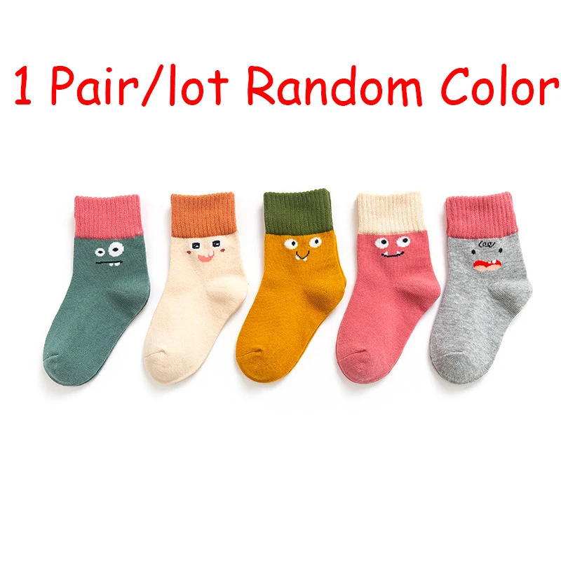 1 Pair/lot Random Color Children Cotton Socks Boy Girl Baby Cute Cartoon Breathable Socks For 0-9 Years Teens Fashion Kids Sock