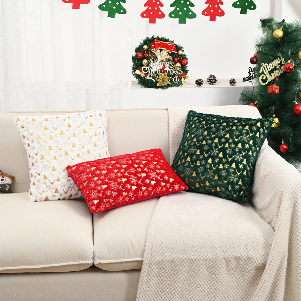 Pillowcase Plush Bronzing Snowflake Animal Soft Cushion Cover Funda De Almohada Sofa Christmas Holiday Pillow Cover