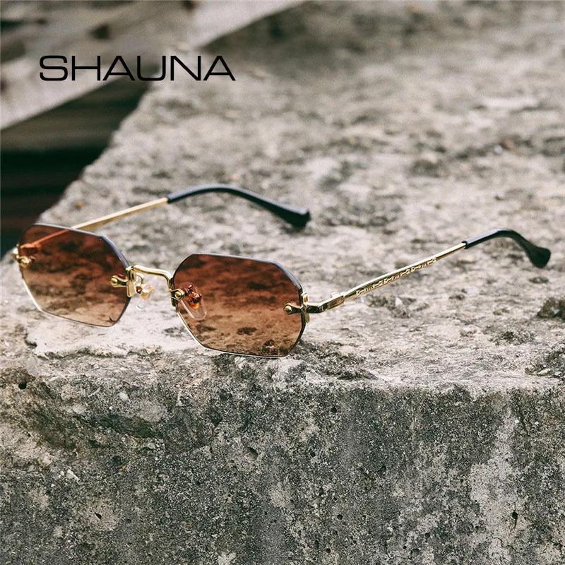 SHAUNA Gothic Rimless Sunglasses Retro Punk Gradient Shades UV400