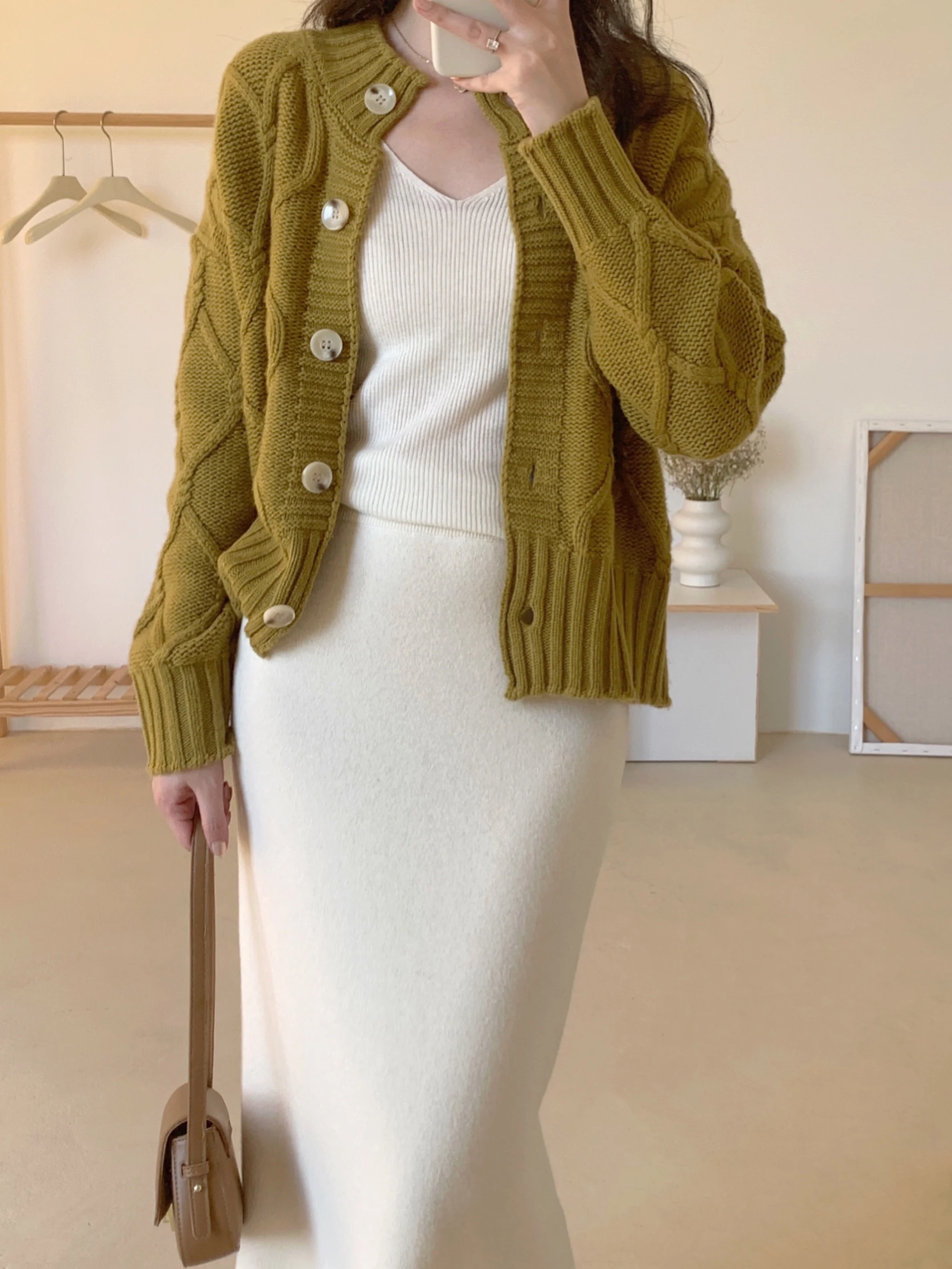 

Women's Wool Knitted Open Cardigan ort Loose Thiened Spring Autumn New Sle Casual Sle Long Sve f High round Ne