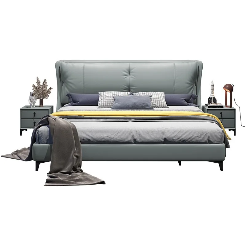 fg-Luxury Modern Leather Bedroom Set Single Queen King Size Beds with Metal Legs Revolving Feature Upholstered Wood Panel Frame！
