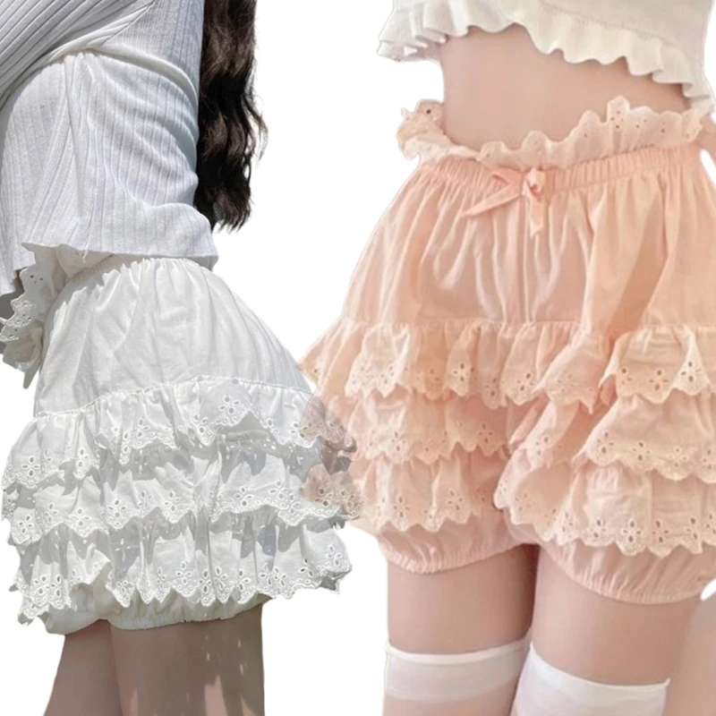 

Womens JK Girls Tiered Ruffled Lace Pumpkin Shorts Vintage Victorian Bowknot Bloomers Cake Skirt Underpants Panties