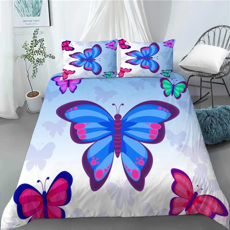 

Colorful Beautiful Butterfly Flowers Bedding Set Duvet Cover Bedclothes Comforter Cover With Pillowcase For Kids Home 0506