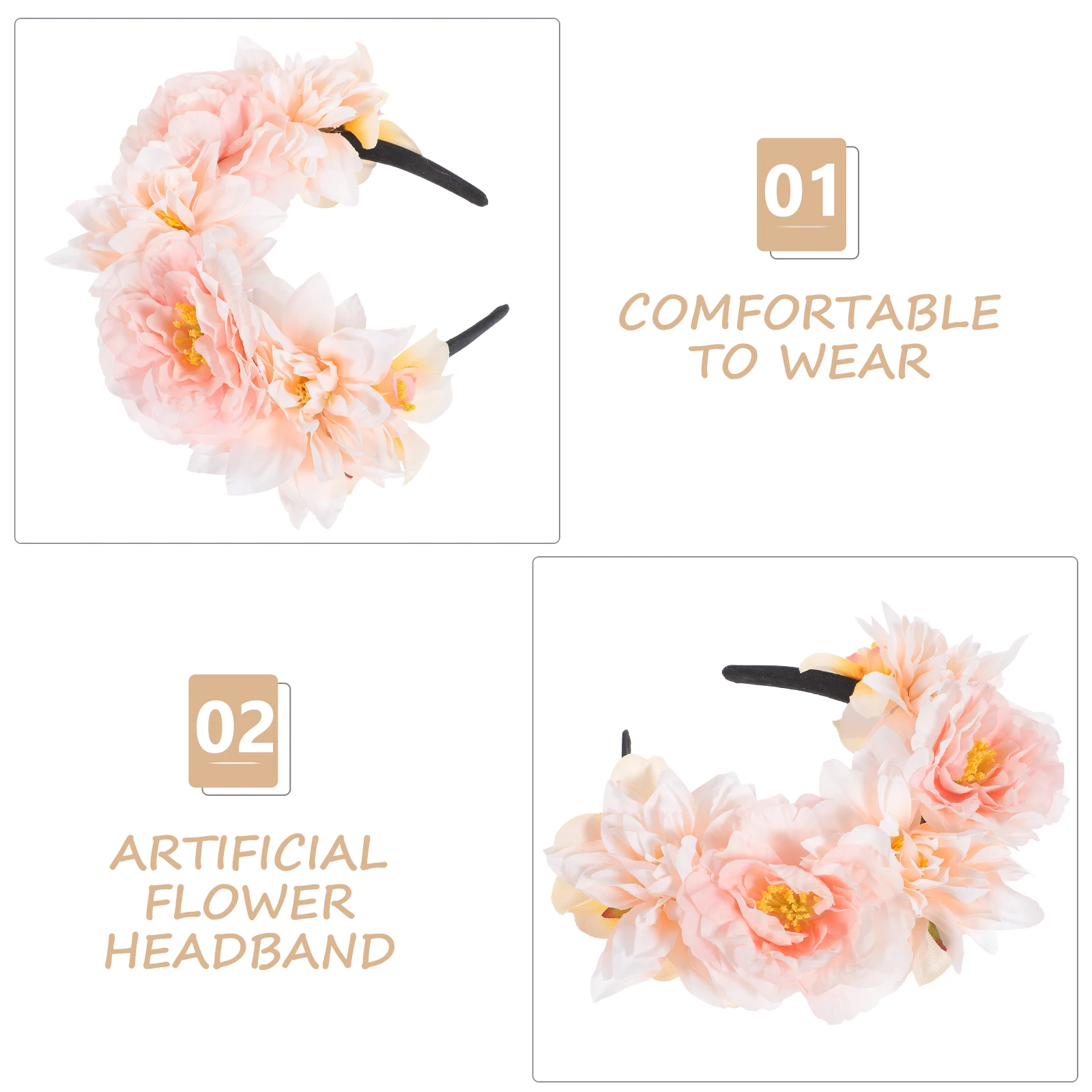 

Peony Artificial Flower Headband Oversized Hair for Women Travel Tea Party Prom Cosplay Decorative Hair