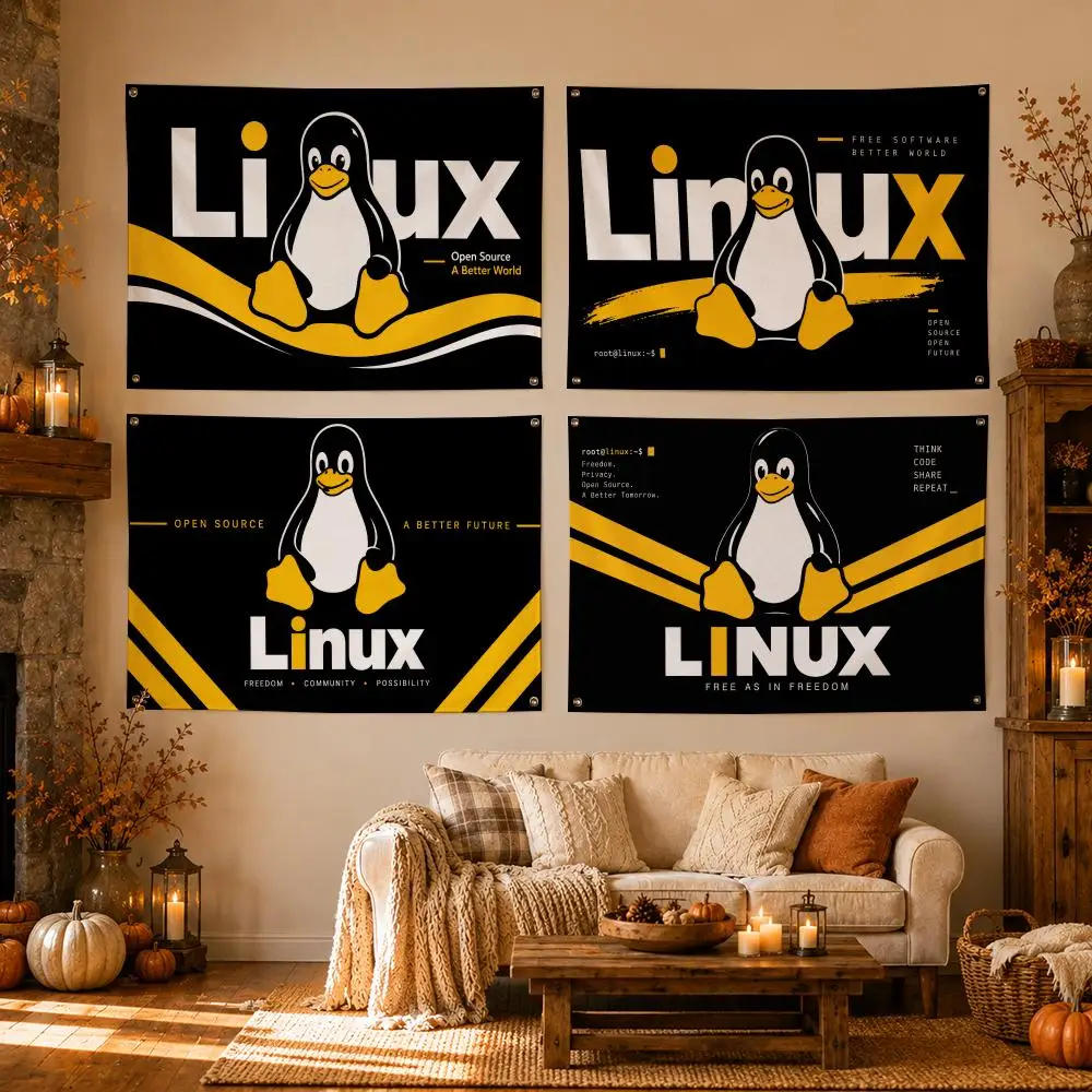 OS Tux (Linux) Flags Flags for Room, Bedroom, Home, Outdoor, Wall Hanging, Concert Print, Art Banner