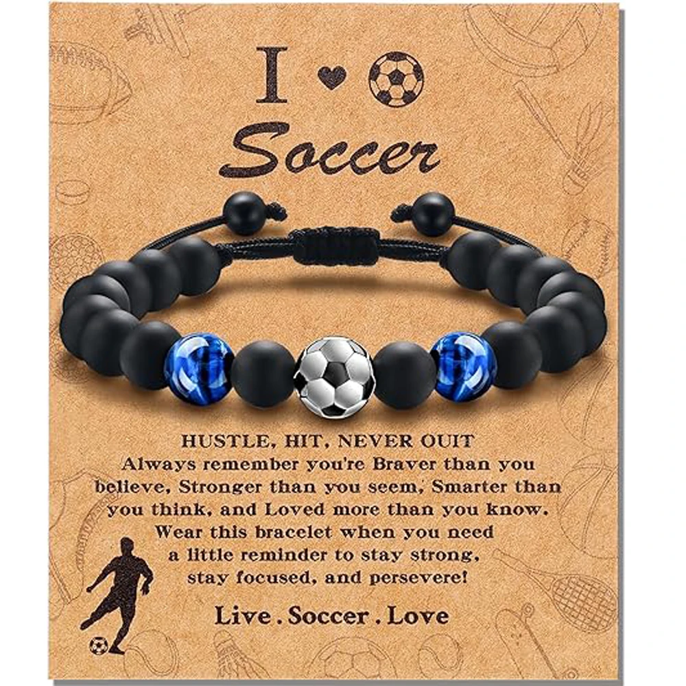 Soccer Bracelet Gifts for Teen Boys-Tiger Eye Bracelet Health Gifts for Son Grandson Boys on Birthday,Graduation, Back to School