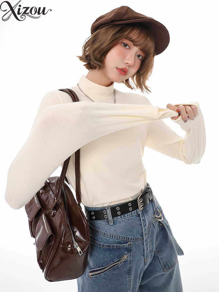 2025 женский осенне-зимний пуловер, свитера на флисовой подкладке, вязаная водолазка с воротником и длинным рукавом, толстый облегающий флисовый однотонный ям