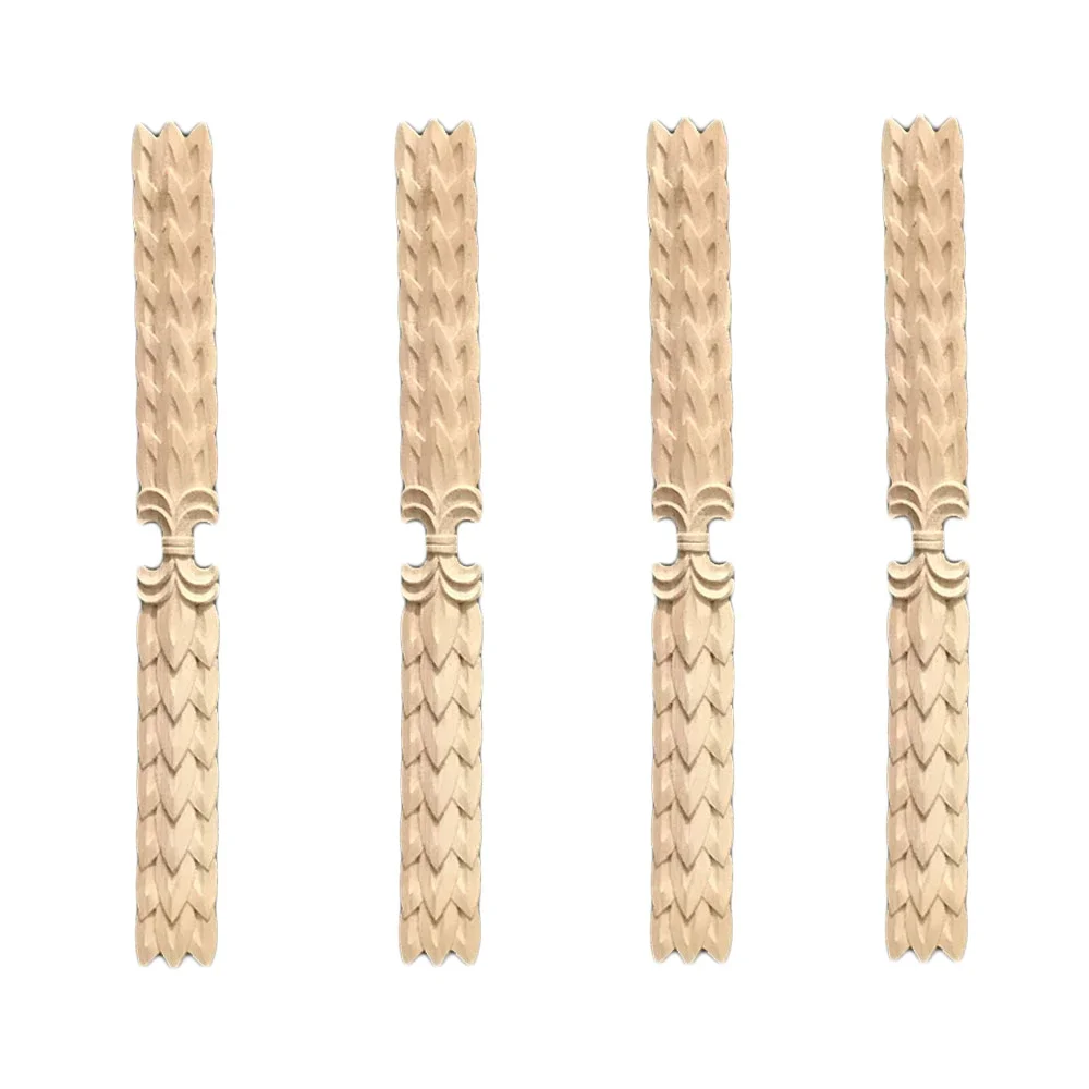 4Pcs Classical Vertical Antique Decorative Long Wave Carved Flower Wood Appliques Onlays for Frame Garden Furniture Accessories