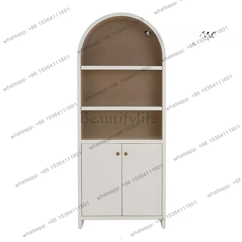 

Libreria retrò in legno massello Vetrina da pavimento a parete per soggiorno con scaffale ad arco francese