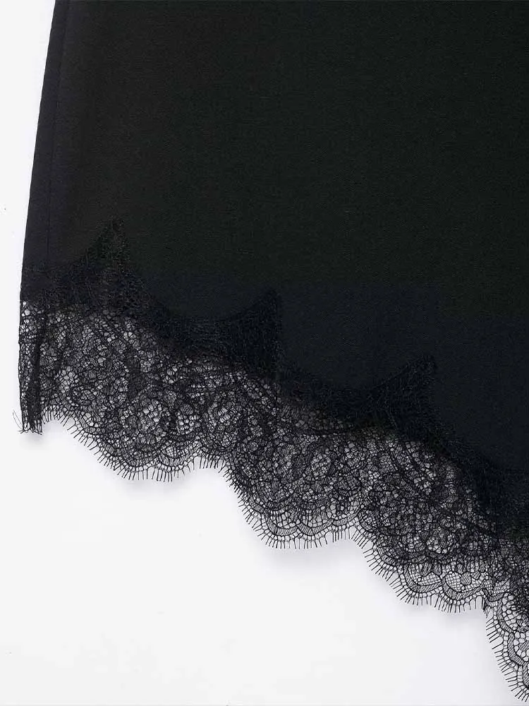 유럽과 미국 스타일의 겨울 신상 여성 패션 심플 캐주얼 다용도 슬림핏 비대칭 레이스 미디 스커트