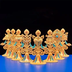 Tibetan Engraved Gold Eight Treasures Auspicious ,Tantric Alloy Handicraft ,Buddhism Home Desktop Altars Decorative ,8 Pcs ,1Set