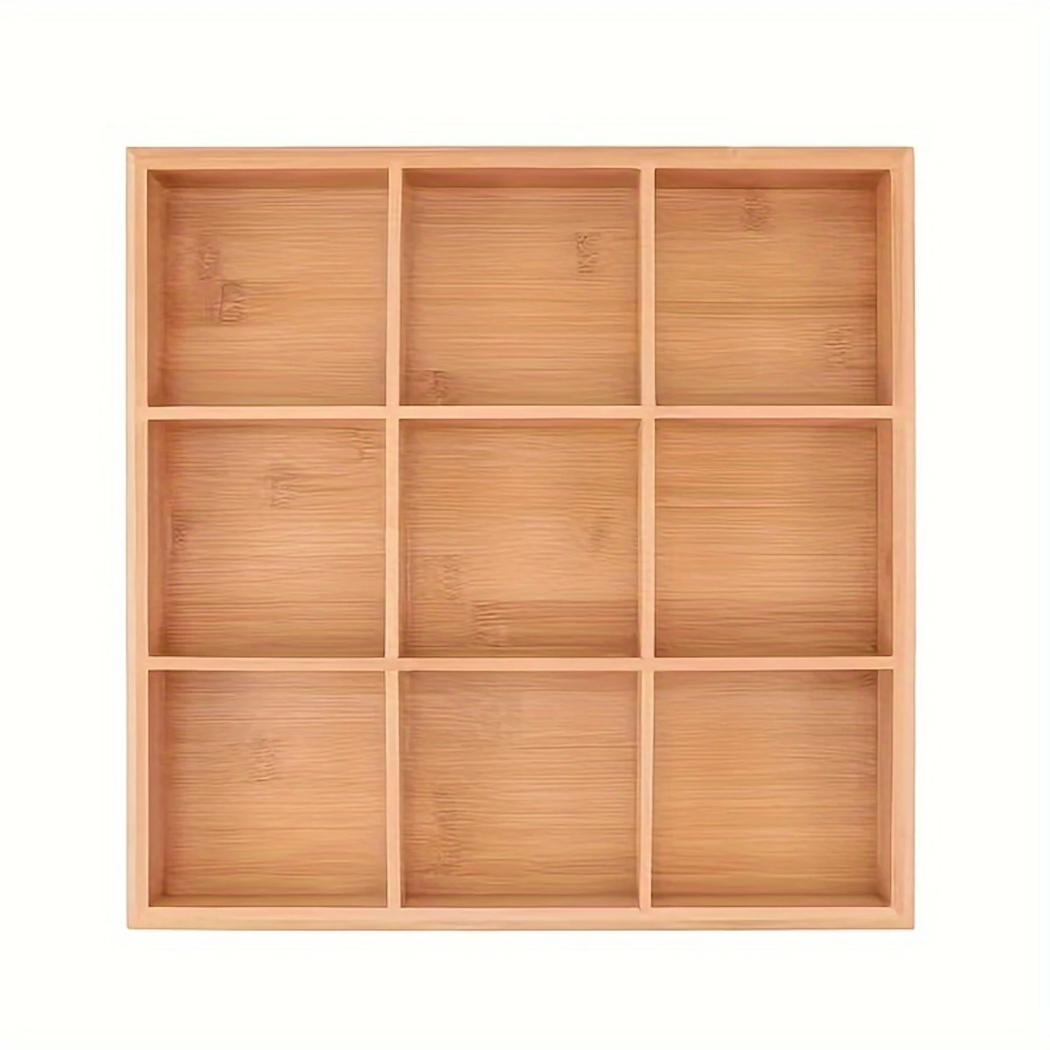 Bamboo Snack Box with Nine Compartments for Organization and Decoration in Kitchen, Bedroom, Living Room, Office. Gold tray Tray