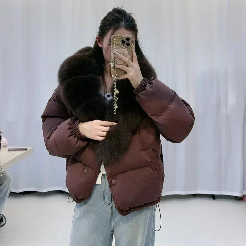 Echte Fuchs Pelz Jacke Weiße Gans Unten Mantel Warme Neue Dicke Frauen 2025, Herbst Winter Mode Echtpelz Unten Puffer Jacke weibliche