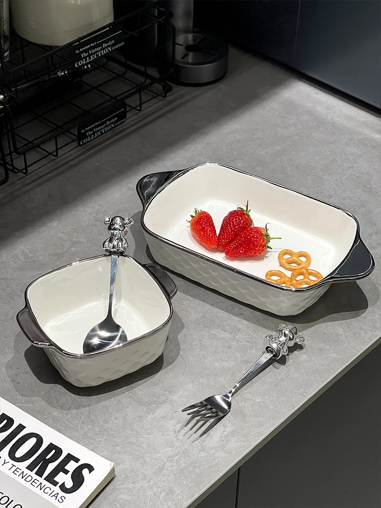 

Набор квадратных мисок Cerc Square Bowl с двумя ручками, прямоугольная тарелка для выпечки, для микроволновой печи, набор для еды на одного человека, в скандинавском стиле, однотонный.