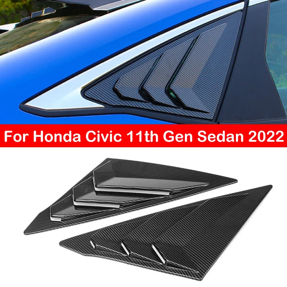 For Honda Civic 11th Gen Sedan 2022 Car Rear Louver Window Side Shutter Cover Trim Sticker Vent Scoop ABS Carbon Fiber Black