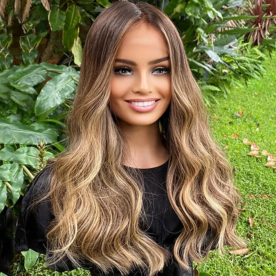 Glueless 22 inch Natural Wave Highlight Brown 5x5 Silk Base Jewish 100%Human Hair Wig Baby Hair HD Lace European Hair Preplucked