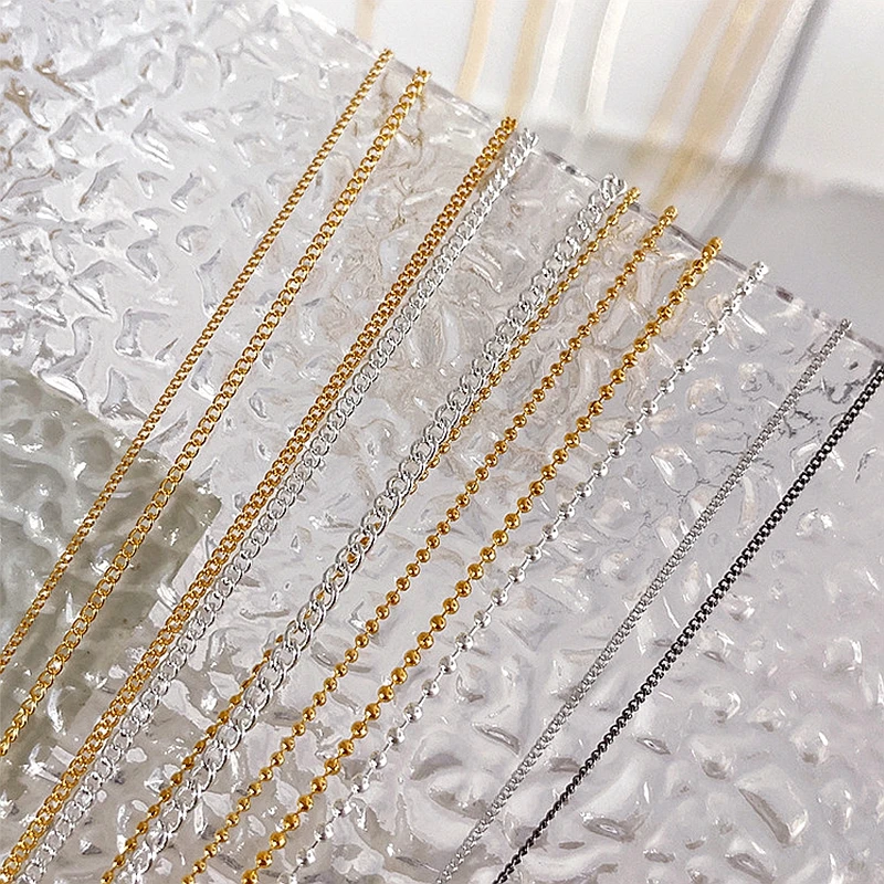 1 Opakowanie 100CM Metalowy Łańcuszek 3D do Zdobienia Paznokci, Łańcuszek z Kulkami Stalowymi, Akcesoria, Części do Manicure, Materiały do Dekoracji Paznokci