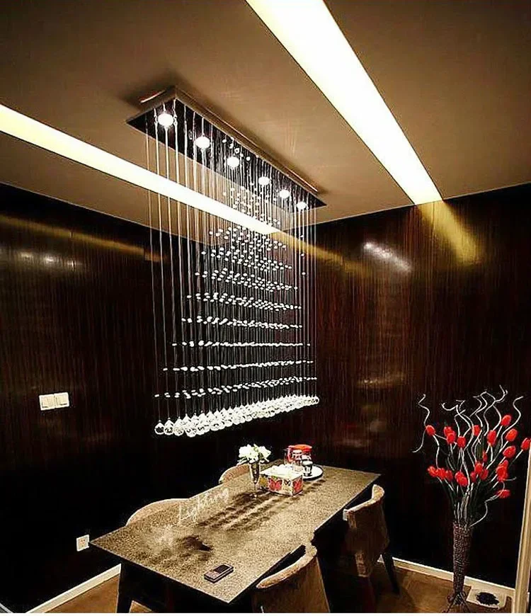 3/5/6 Heads Modern Crystal LED Ceiling Lights Fixture Rain Drop Curtain Lustre Hanging Square Ceiling Lamp Lustres