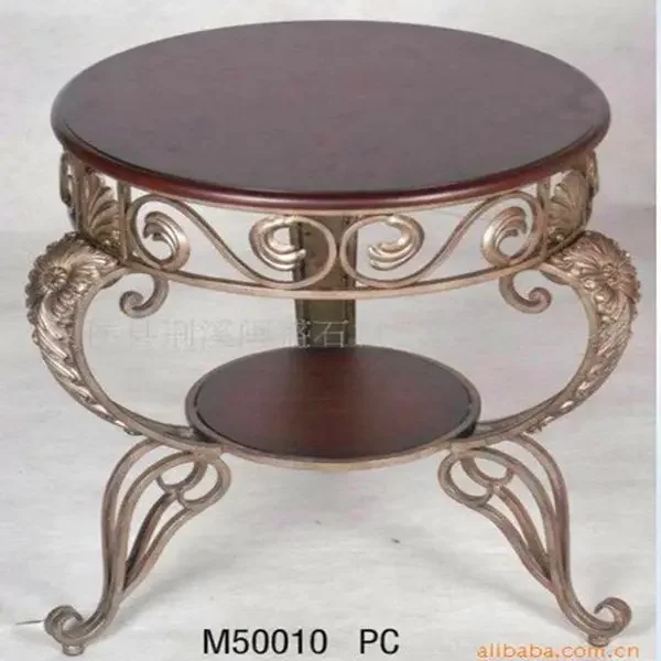 American wrought iron double-layer living room Kung Fu tea table home creative round coffee table tea table solid wood