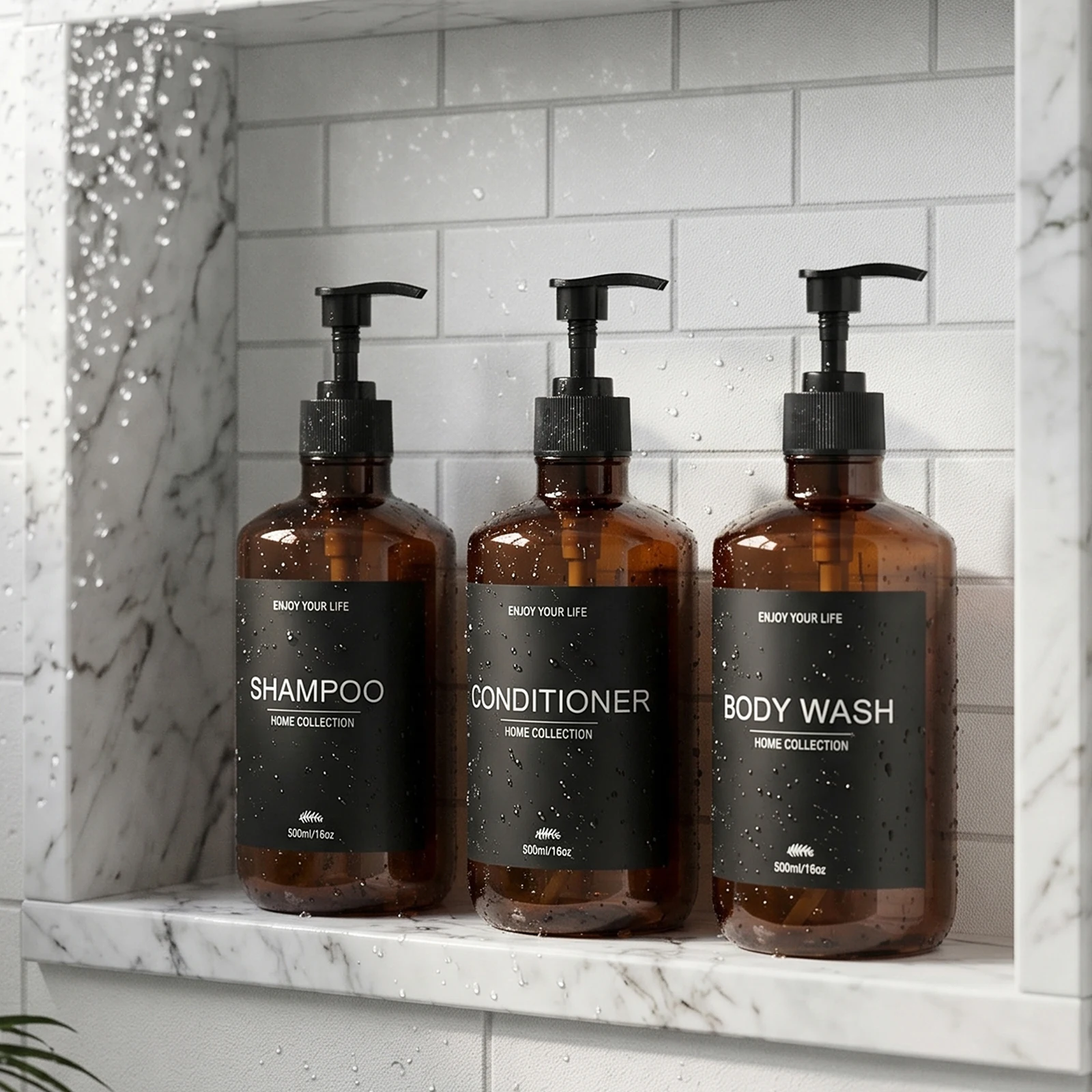 Refillable Shampoo and Conditioner Dispenser Bottles Plastic Pump Bottles for Shampoo Conditioner Body Wash Bathroom Shower