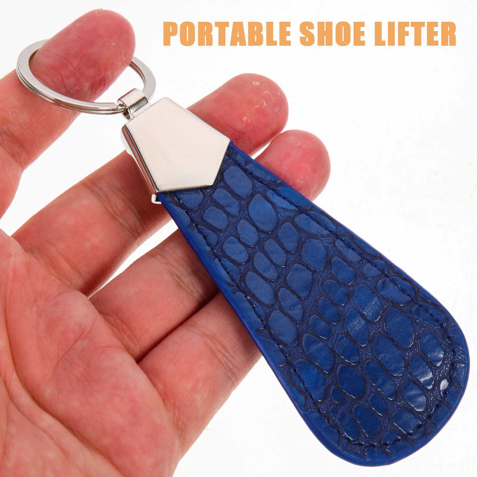 

2pcs Metal Shoehorn Key Chain Easy-to-wear Portable Household Faux Pu Lifter Durable Practical Anti-slip Lightweight