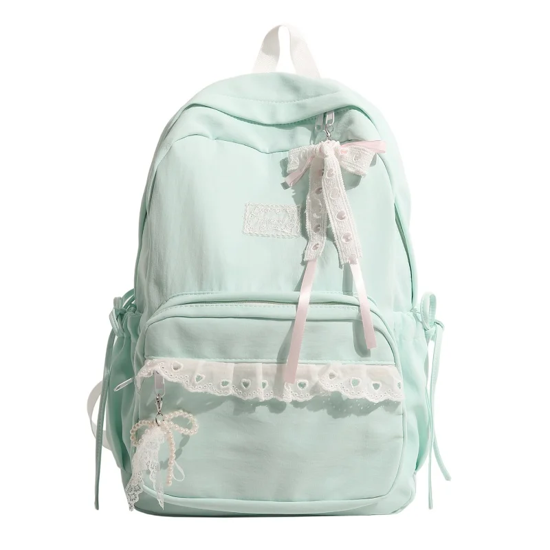 Lace Bow Campus Backpacks Multi-Pockets Casual Bowknot Book Bags Soft Nylon Preppy Knapsack Women Outdoor Travel Trip Backpack