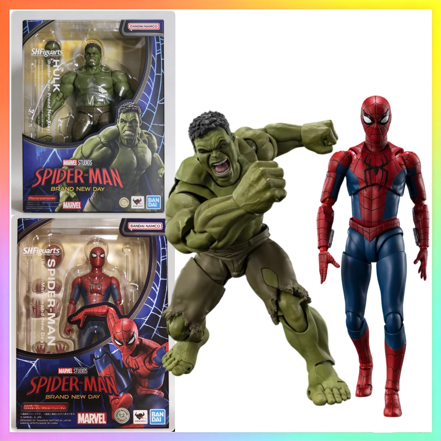 In stock Bandai SHF Spider-Man New Day Hulk New Red and Blue Suit Action Figure Collection Gift Hobby