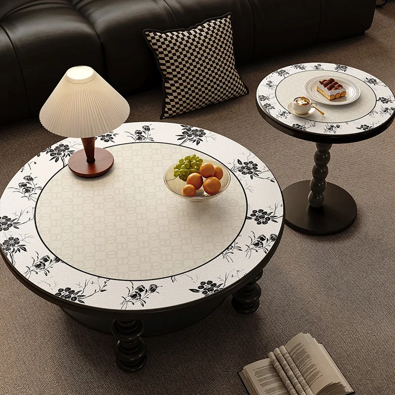 Small Coffee Table, Round Tablecloth, American Style, Light Luxury Atmosphere, Round Table Cushion, Leather, No Wash, Oil Proof