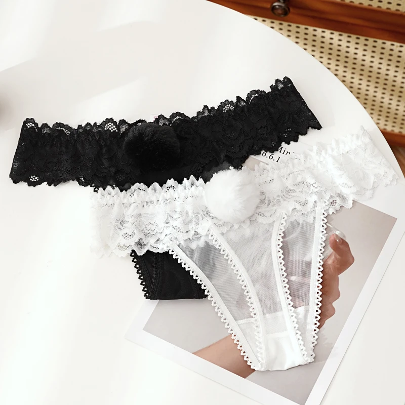 TERMEZY Sexy Women Lace Panties Low-waist Underwear Thong Female G String Removable Ball Lingerie Comfort Embroidery Intimates