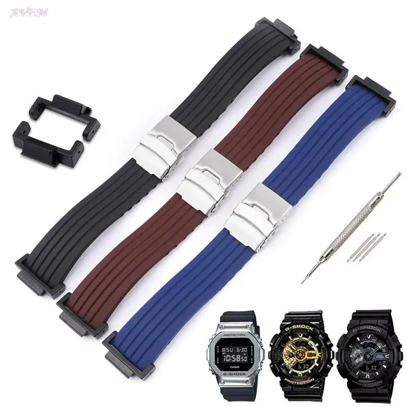 16mm Strap for Casio G-Shock GA-2100 GA-110 GD-100 DW-5600 6900 GW-M5610 Silicone Watch Band Wrist Bracelet Accessories Adapter