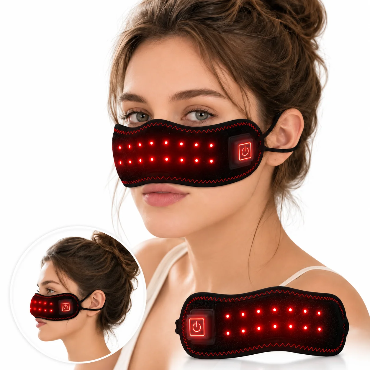 Nose Warmer Heated Nose Wrap Rechargeable Red Light Heating Mask 3 Heat Levels Adjustable Ear Loops Soft Plush Lining Portable