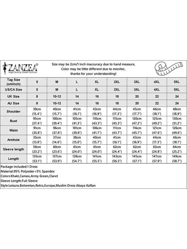 ZANZEA رمضان عباية إسلامية فستان دبي فساتين الحجاب للنساء للخريف بأكمام طويلة مرقعة فستان صيفي مطوي رداء IsIamic