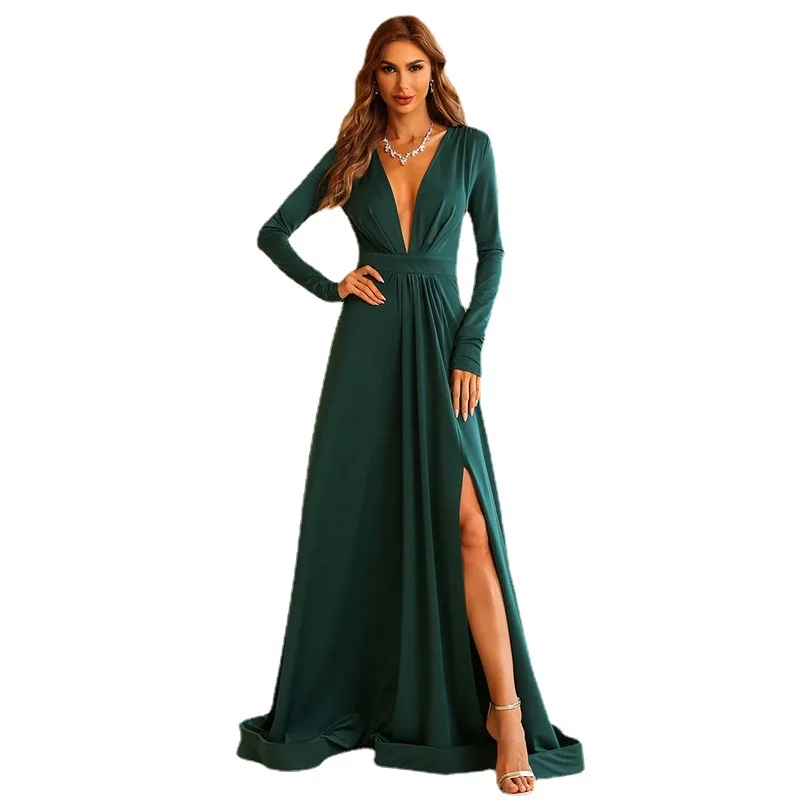 V-neck Dress Women Long Dresses 2025 Maxi Night Party Bodycon Black Party High Waist Wedding Evening Night Maxi Split Vestidos