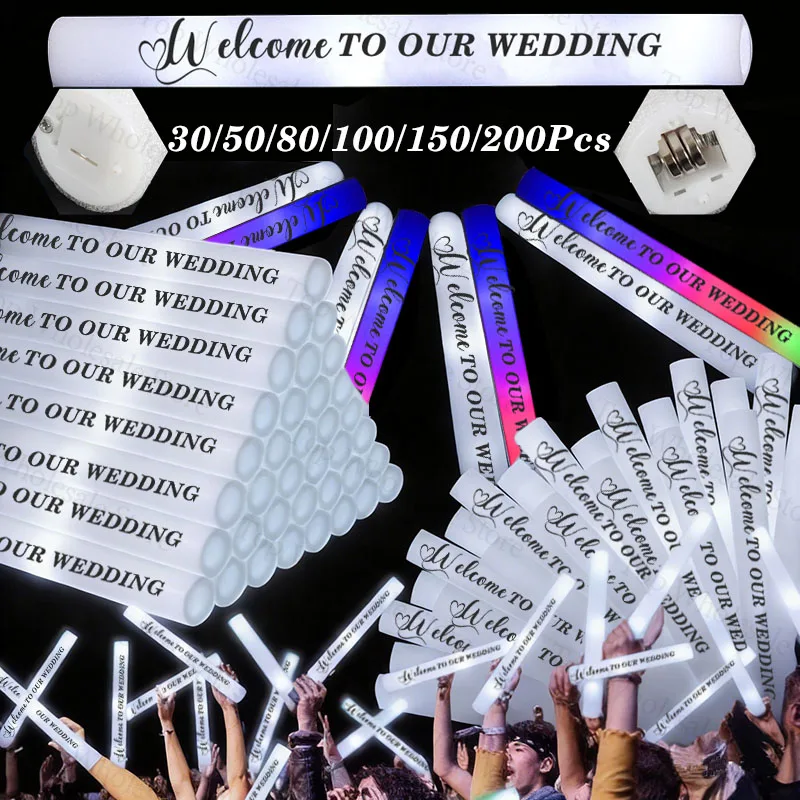 Bâtons lumineux en mousse LED en vrac de 30 à 200 pièces pour mariage, fête, bâtons lumineux pour mariage, fête de mariage, fournitures de fête qui brillent dans le noir